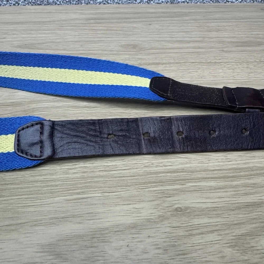 Southern Tide Belt Men's Size 32 Leather Canvas Webbed Golf Stretch Blue Yellow